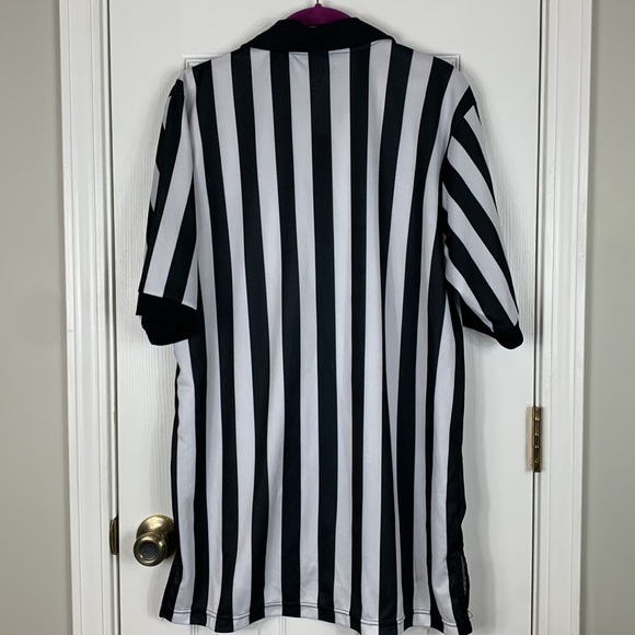 Smitty black/white striped referee short sleeved shirt size large 1/4 zip pocket - Picture 6 of 6